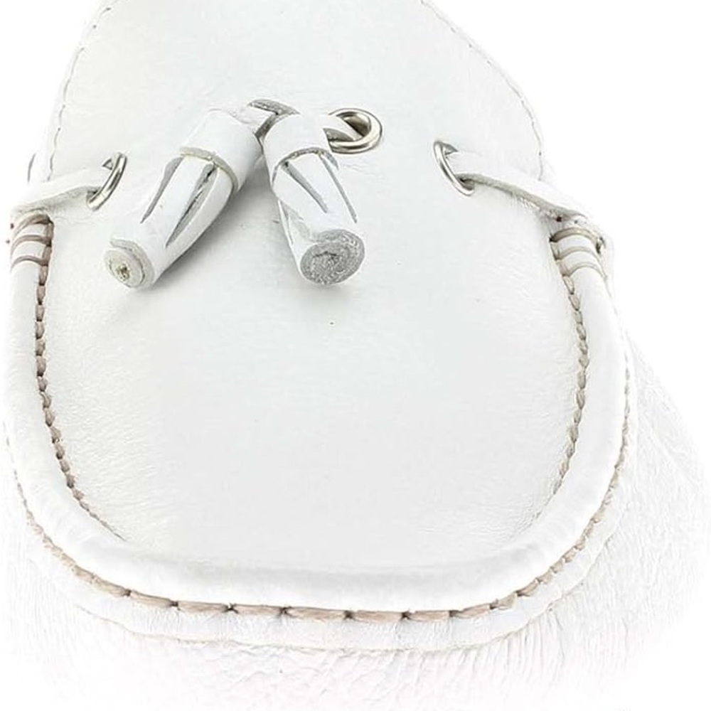 White Leather Slip-On Loafers with Metallic Accent LIKE NEW - Picture 5 of 7